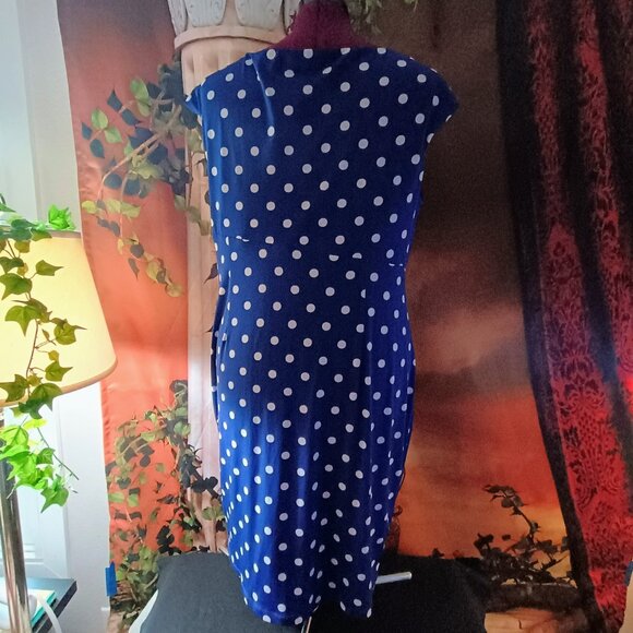 EUC: Connected Apparel Dress Sze. 16W Blue & White Polka Dot Wrap Dress - Picture 2 of 6